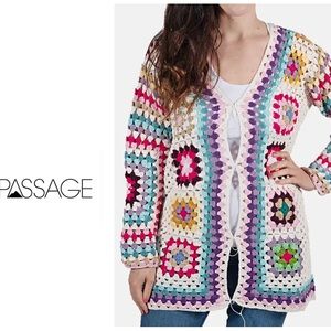 New w tags Granny Square white Multi Crochet sweater jacket